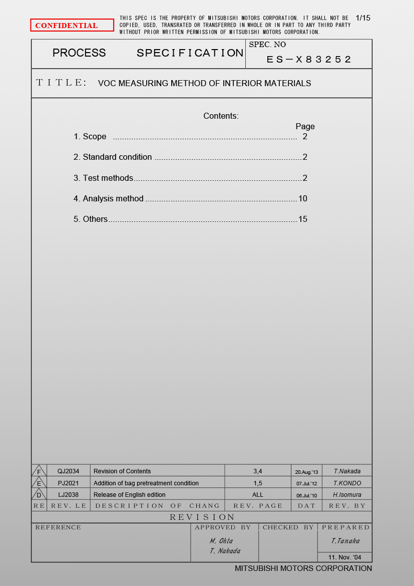 部分测试标准展示